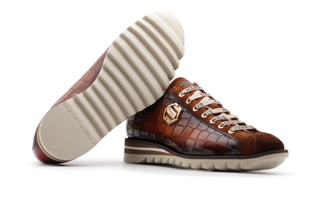 Zapatillas de cuero de efecto cocodrilo y gamuza