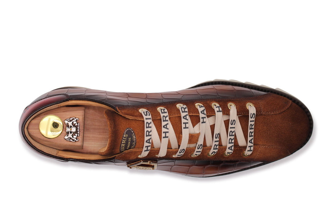 Zapatillas de cuero de efecto cocodrilo y gamuza