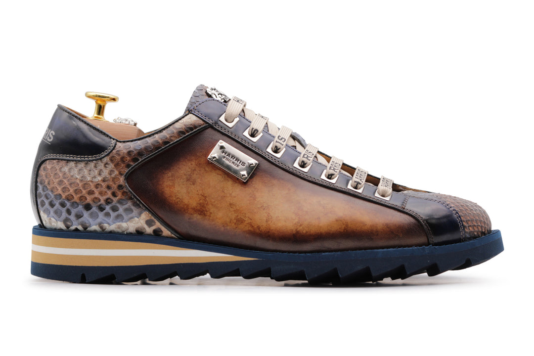 Handgespannte Leder- und Python -Turnschuhe