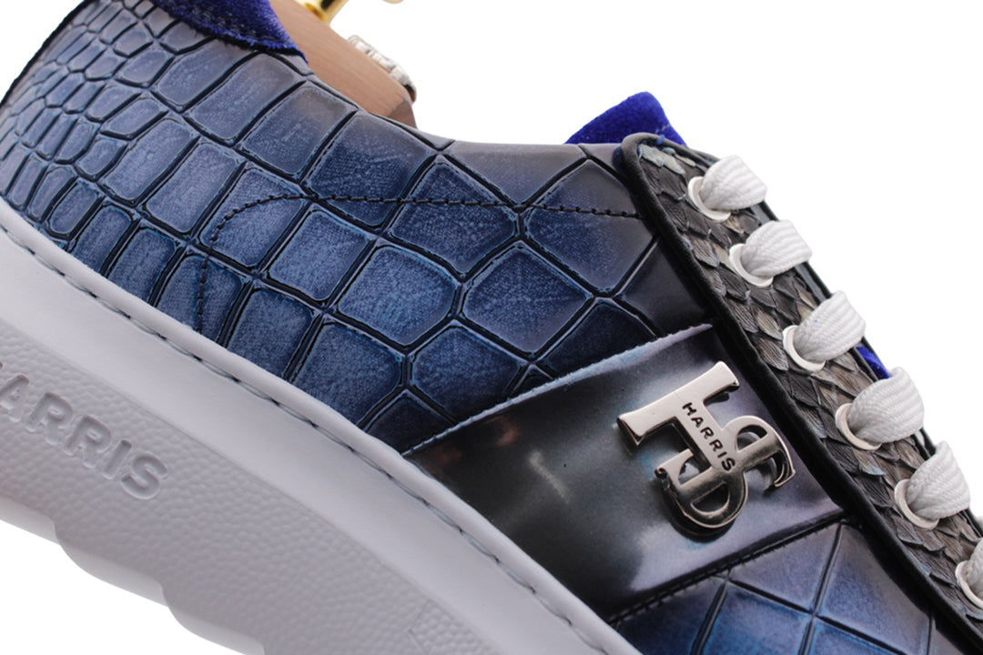 Sneakers à effet de crocodile et peau python