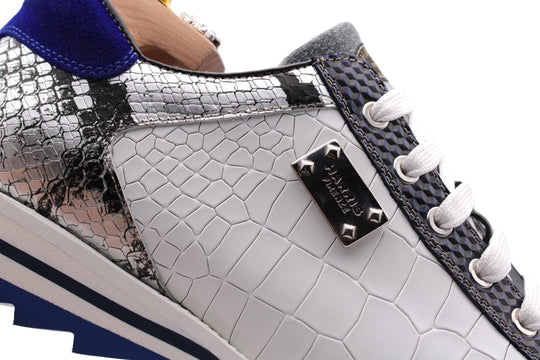 Sneaker aus Leder in Krokodil- und Python-Optik