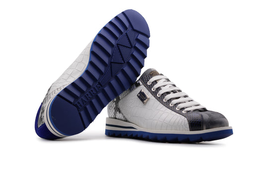 Sneaker aus Leder in Krokodil- und Python-Optik