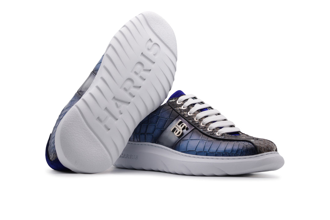 Sneakers à effet de crocodile et peau python