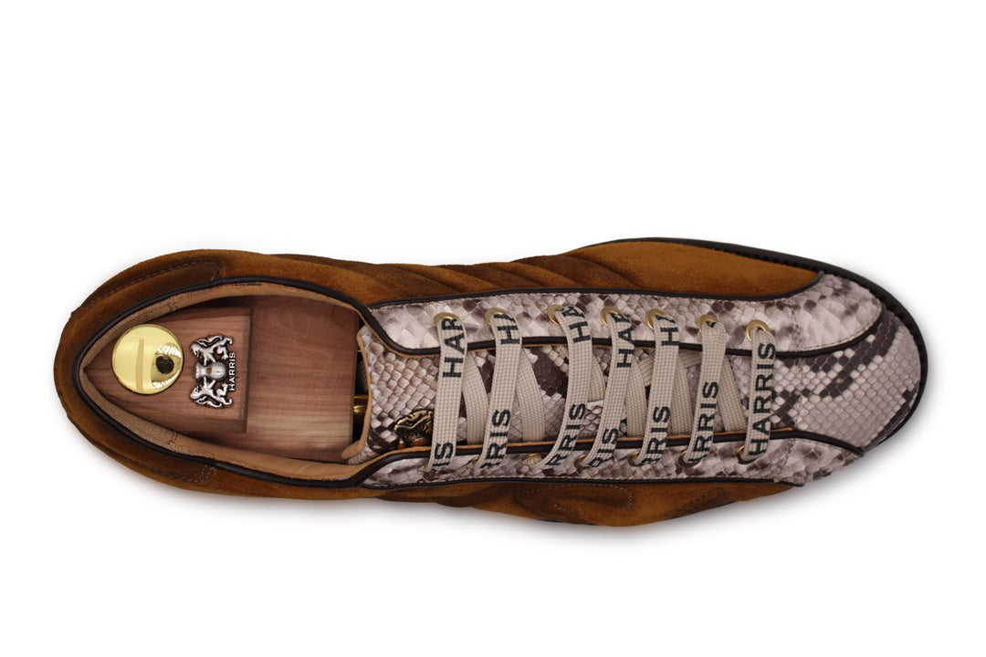 Sneaker in Wildleder und braunem Python