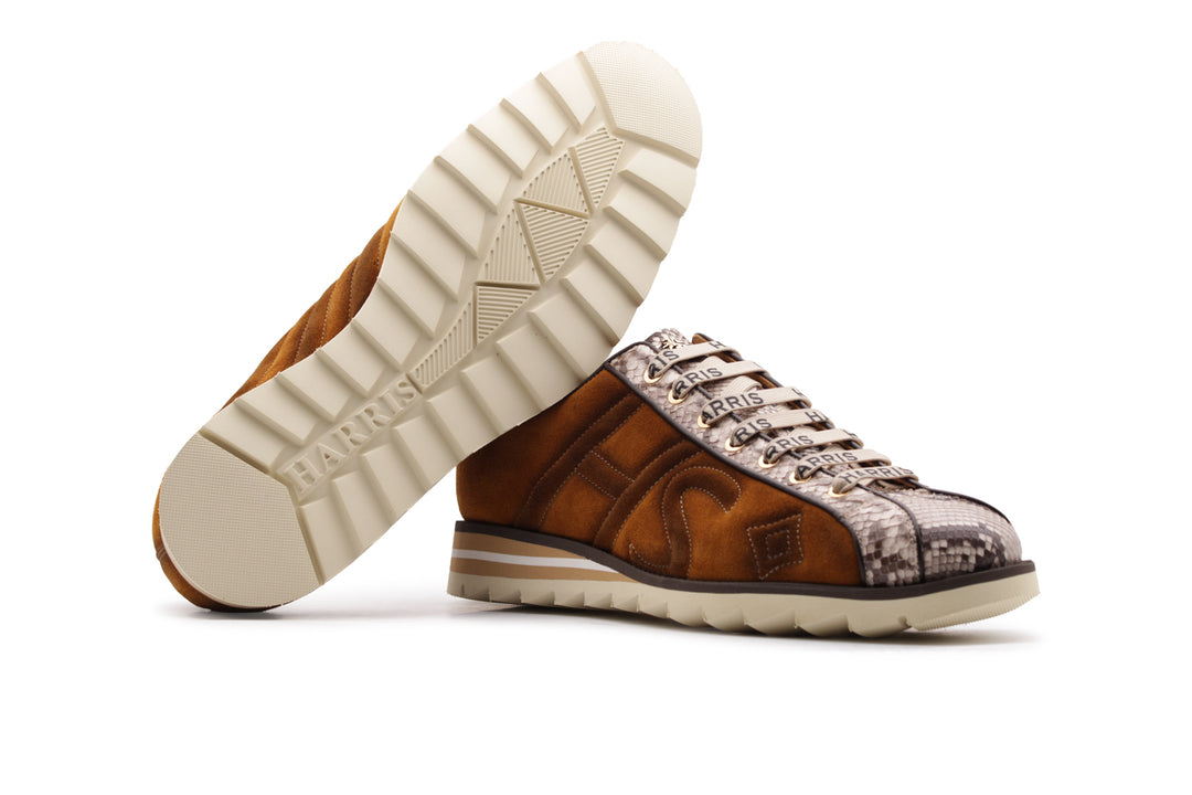 Sneaker in Wildleder und braunem Python