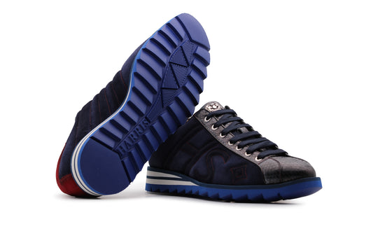 Zapatillas de deporte en gamuza y pitón