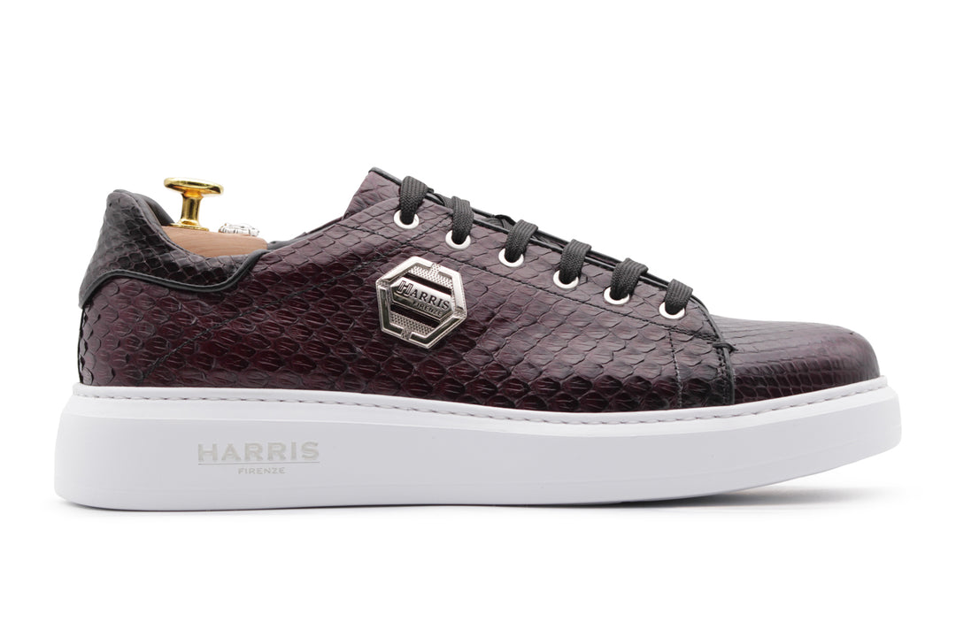 Sneaker bordeaux in pelle di pitone