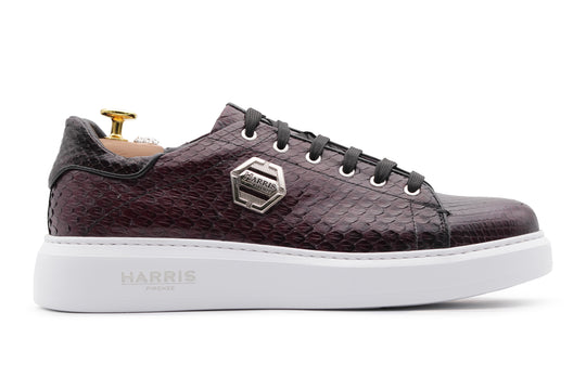 Sneaker bordeaux in pelle di pitone