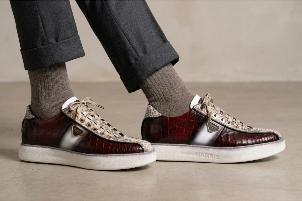 Sneakers effetto coccodrillo e dettagli in pitone