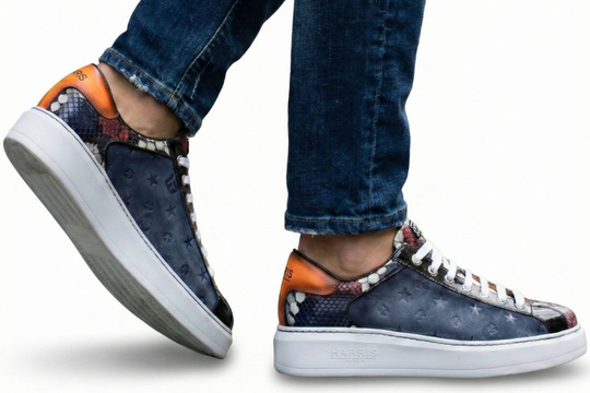 Sneakers in monogram suede and python