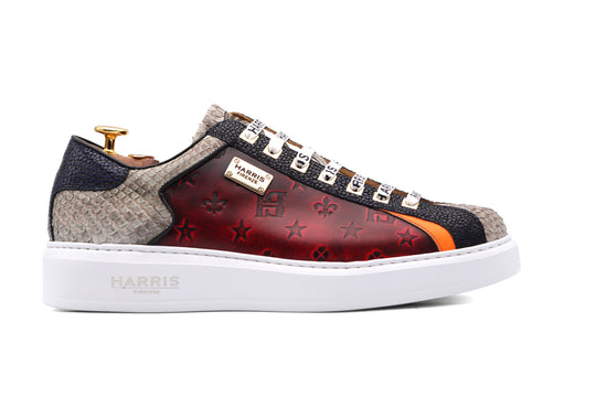 Vintage-print leather sneakers with refined details