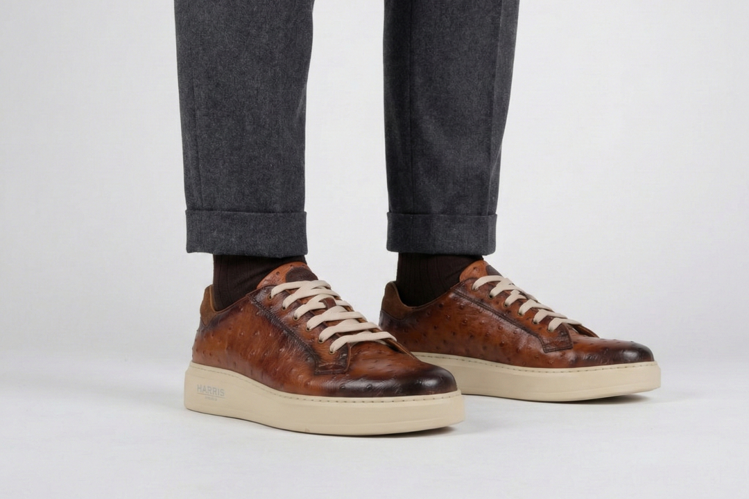 Ostrich-effect printed leather sneakers