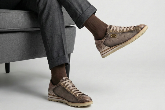 Sneakers in suede e pitone