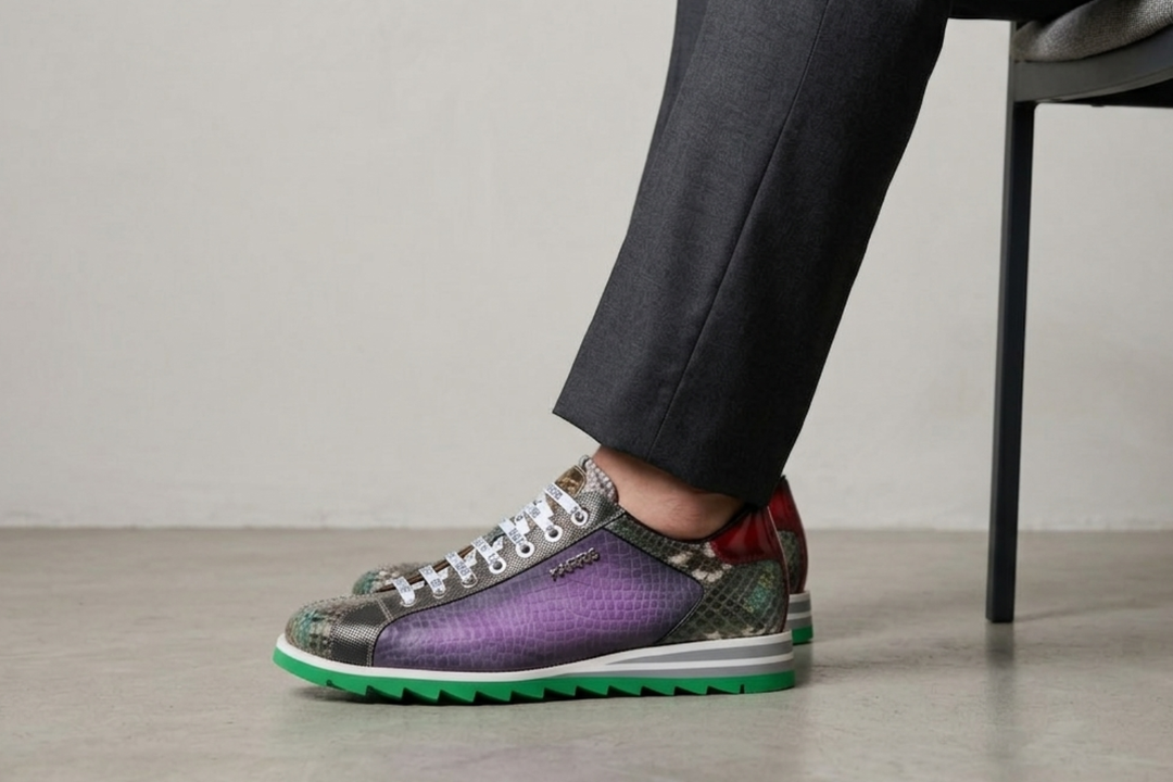 Sneakers aus bedrucktem Wildleder und Python