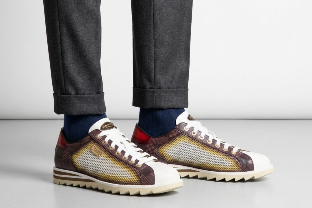 Sneakers effetto Coccodrillo e traforato