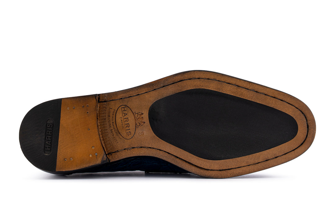 Mocassino in alligatore dipinto a mano Blu