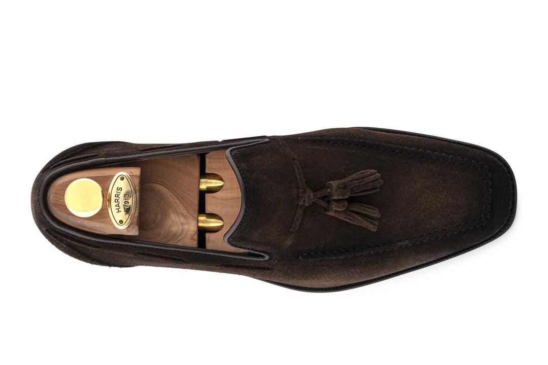 Moccasin with pom pom in hand-shaded suede