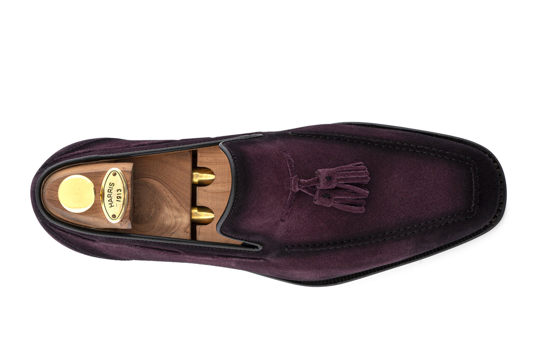 Mocasín con pompón en ante decolorado a mano