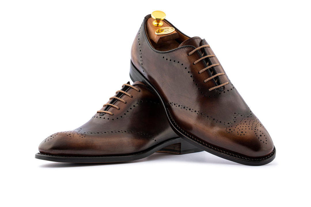 Hand-painted leather oxfords with brogue details