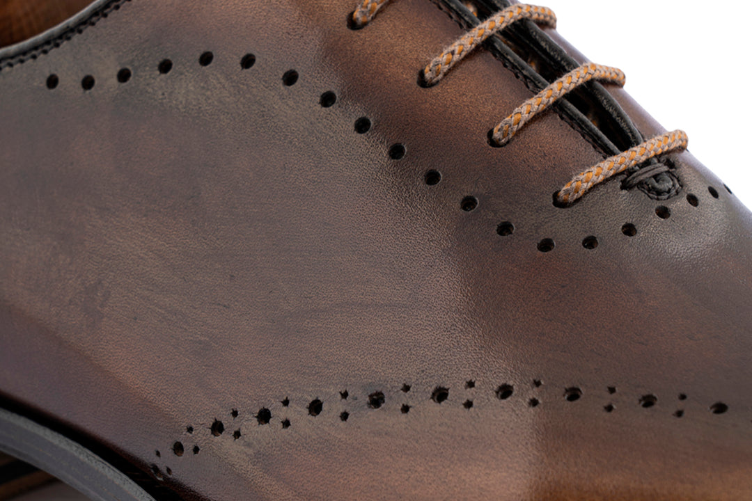 Hand-painted leather oxfords with brogue details