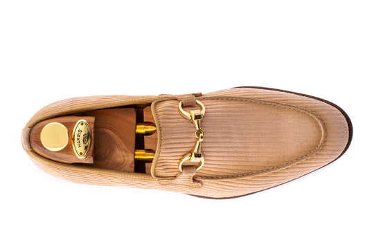 Striped suede moccasin with belt loop