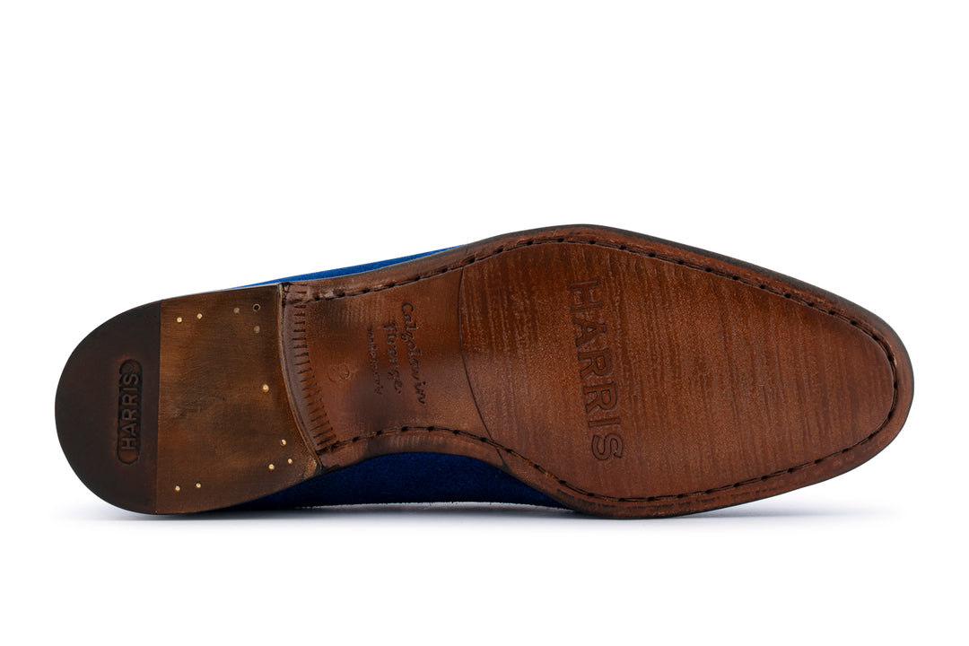 Mocassino in suede con pon pon Blu