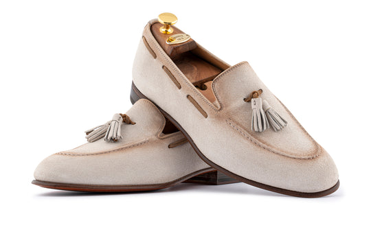 Mocassino in suede con pon pon