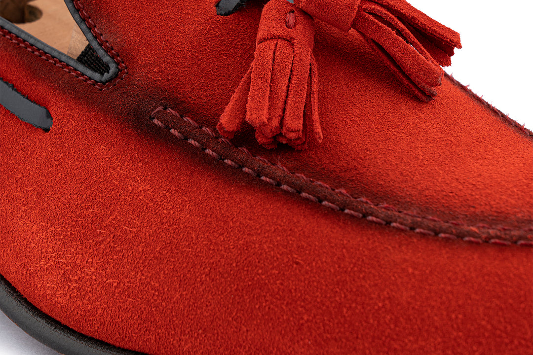Mocassino in suede con pon pon Rosso