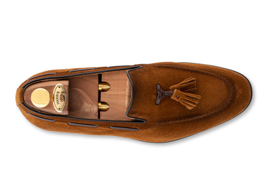 Mocassino in suede con pon pon