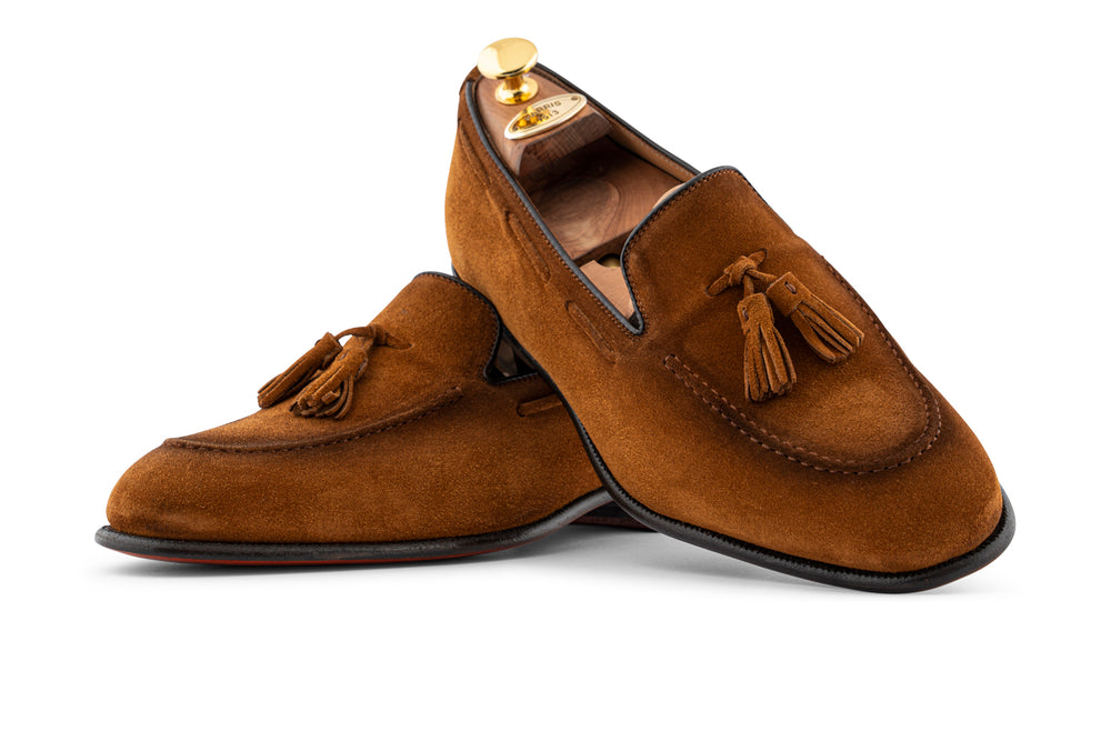Mocassino in suede con pon pon