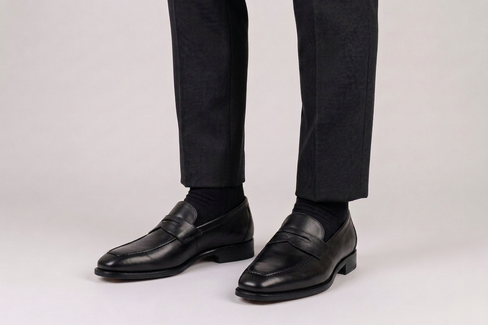Mocassino classico in pelle pieno fiore Nero