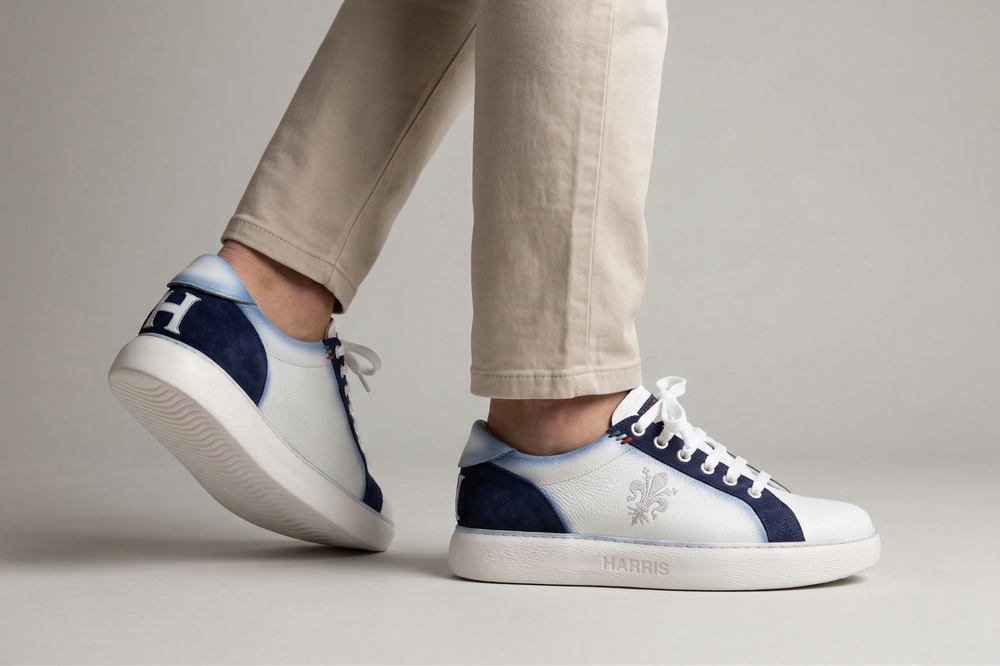 Sneakers in pelle e suede con ricamo