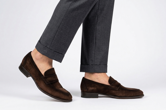 Mocassino in suede anticato a mano