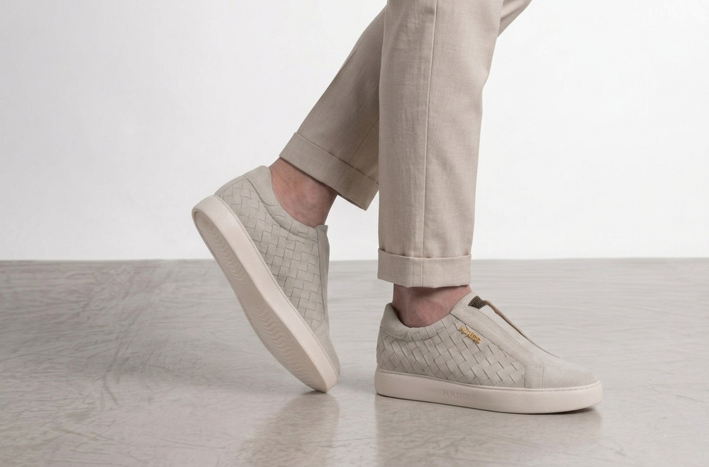 Woven leather slip-on sneakers