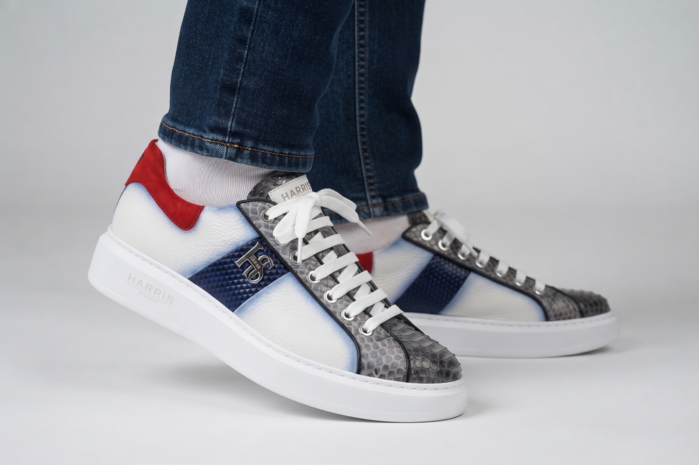 Sneakers in pelle morbida e pitone Blu