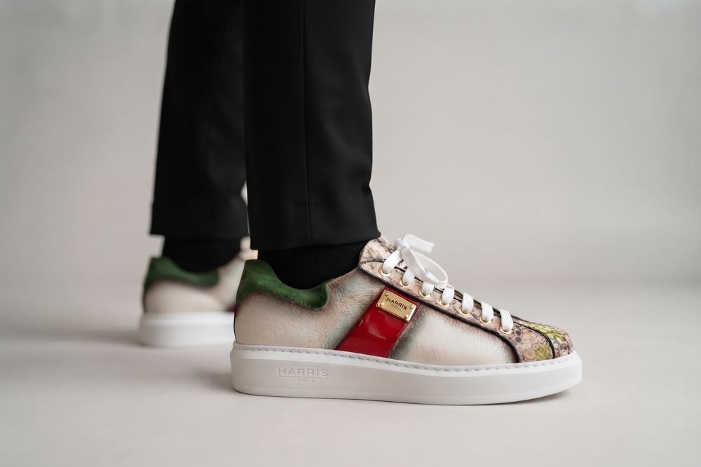 Sneakers in pelle morbida e pitone Multicolor