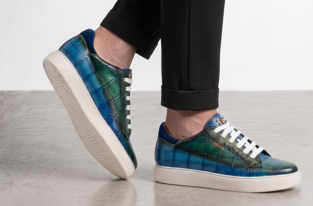 Crocodile effect leather sneakers