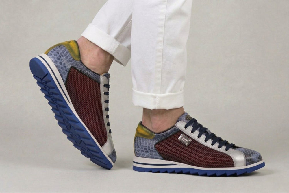 Bedruckte Sneakers aus Leder und Python