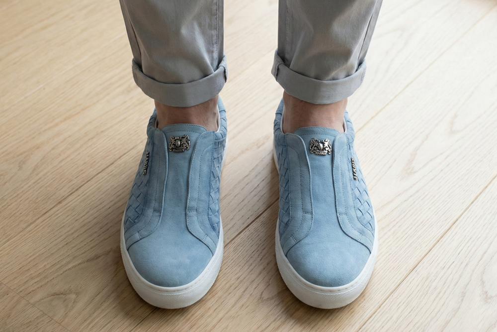 Zapatillas slip-on de piel tejida