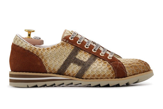 Leder- und Raffia -Turnschuhe