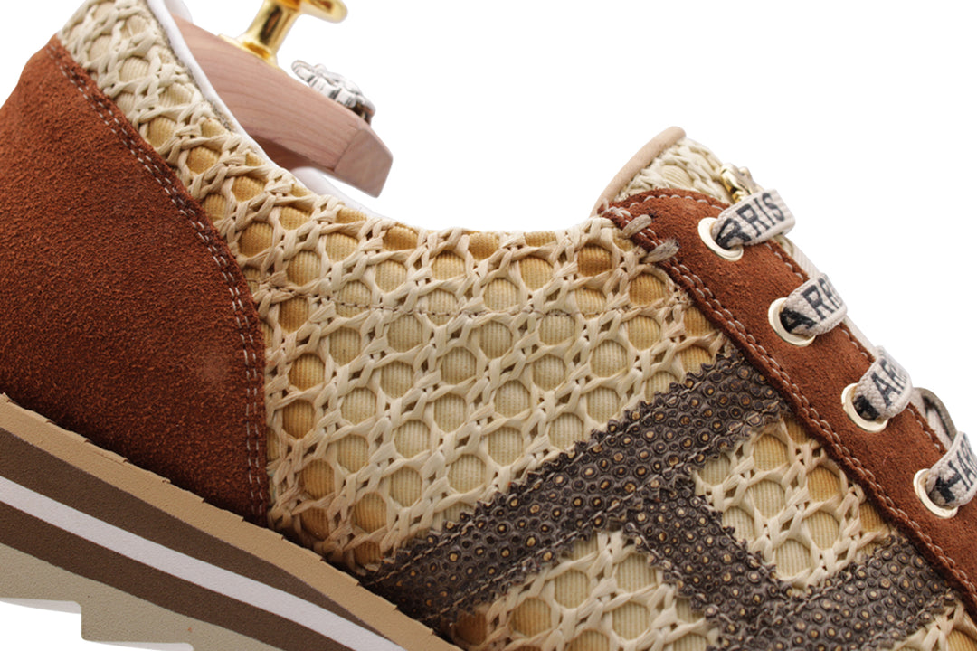 Leder- und Raffia -Turnschuhe