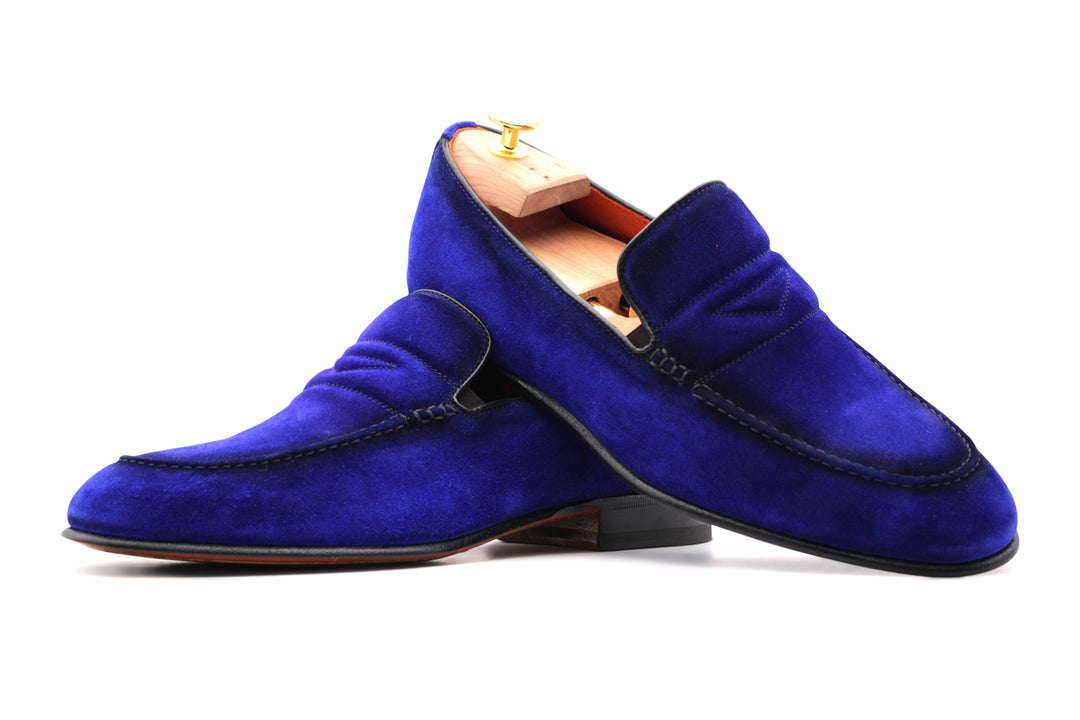 Mocassino in suede con passante imbottito