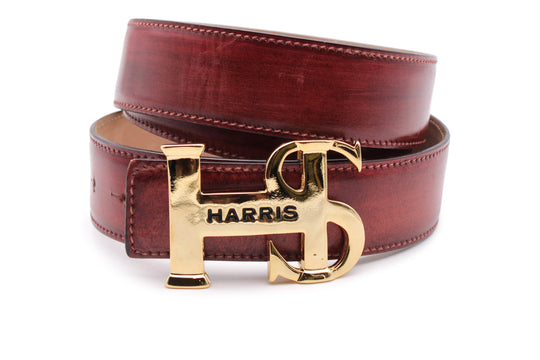 Hand-painted leather belt with buckle