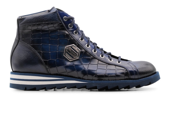 Bottine en cuir effet crocodile peint à la main