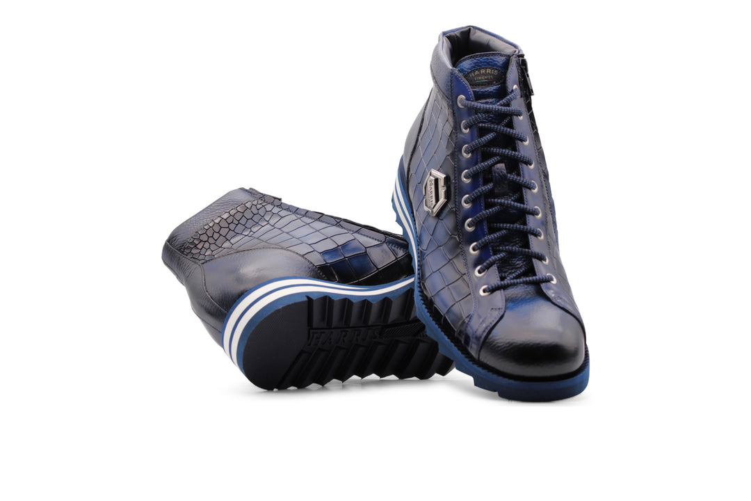 Bottine en cuir effet crocodile peint à la main