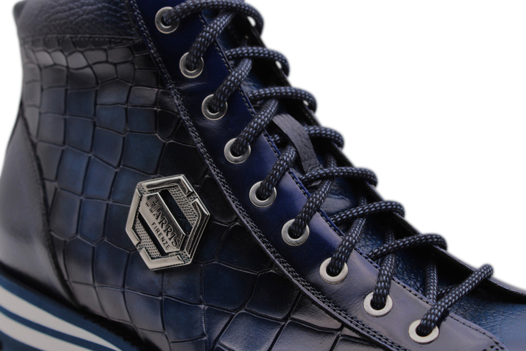 Bottine en cuir effet crocodile peint à la main