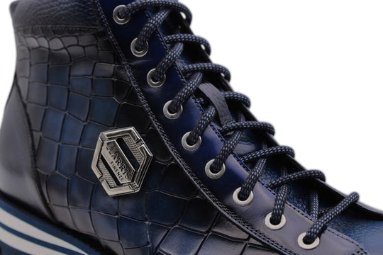 Bottine en cuir effet crocodile peint à la main