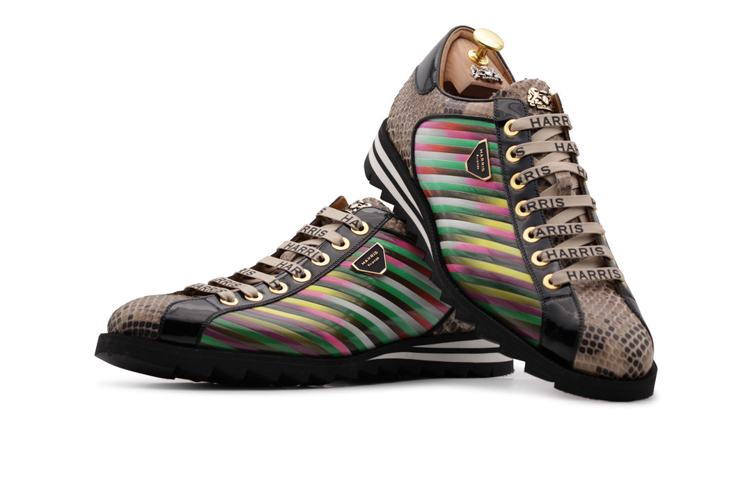 Sneakers Limited Edition in pitone e rigato multicolor