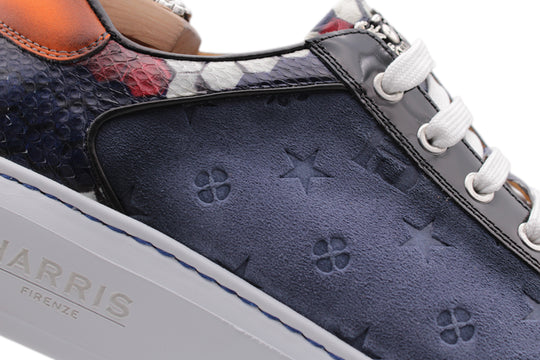 Sneakers in monogram suede and python