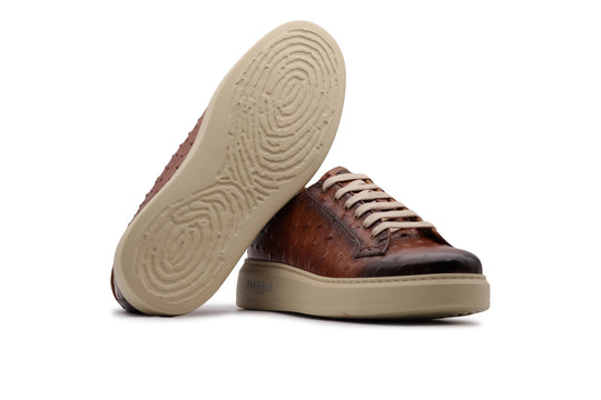 Ostrich-effect printed leather sneakers